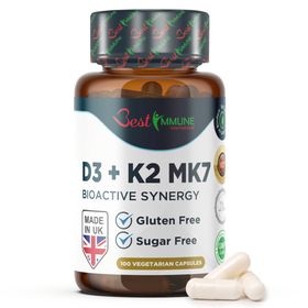 Best Immune Vitamin K2 MK7 100 mcg D3 (Cholecalciferol) 2000 IE