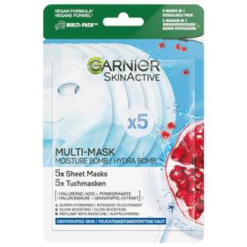 Garnier Feuchtigkeitsspendende Tuchmasken für trockene Haut, Mit Hyaluronsäure und Granatapfel