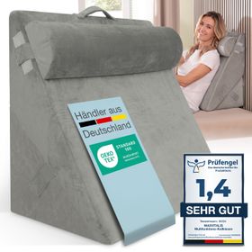 ELONEO Keilkissen mit Nackenrolle mit praktischem Seitenfach, waschbar & pflegeleicht, Venenkissen