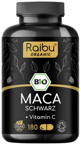 BIO MACA Kapseln Schwarz 3200 mg Tagesdosis, Mit natürlichem Vitamin C - RAIBU
