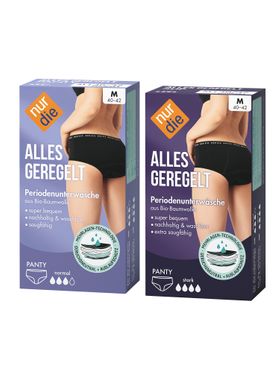 NUR DIE Probierpack Periodenunterwäsche Alles Geregelt Panty normal + stark - schwarz - Größe 36-38