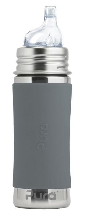 Purakiki Trinklernflasche 300 ml mit Silikon-Sleeve grau
