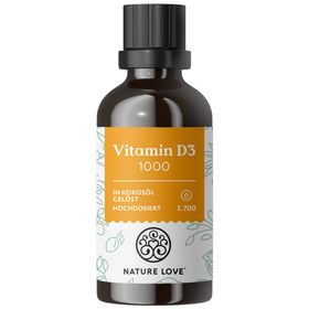NATURE LOVE® Vitamin D3 1000 (50ml flüssig) – Laborgeprüfte 1000 I.E. pro Tropfen – in MCT-Öl Kokos