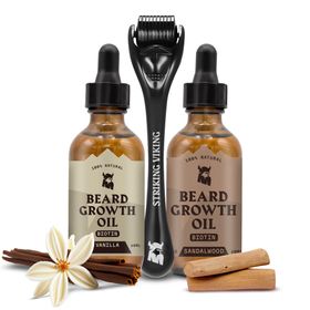 Striking Viking Sandelholz & Vanille Bartwuchsöl + Derma-Roller Set