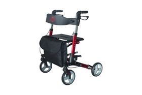 Antar Rollator Leichtgewicht Komplett-Set mit Gurt, Stockhalter und Tasche Farbe Rot