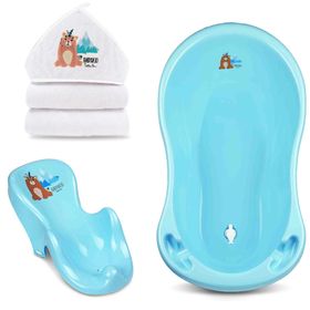 Babykajo 3 Set Baby Badewanne + Baby Wanneneinsatz + Kapuzenhandtuch.