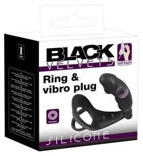 Black Velvets - Vibro-Penisring mit Plug - P-Stimulation