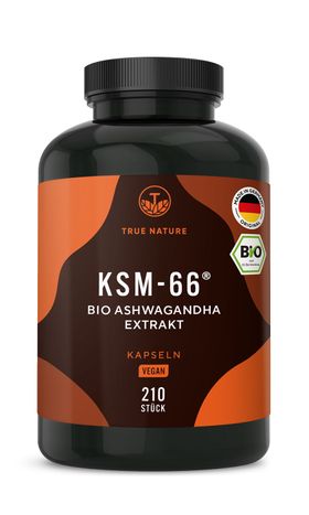 TRUE NATURE® Bio Ashwagandha Extrakt Kapseln (KSM-66®) - Premium Markenrohstoff