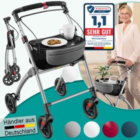 ELONEO Wohnungsrollator mit Feststellbremse, Aluminium-Rahmen & abnehmbares Tablett