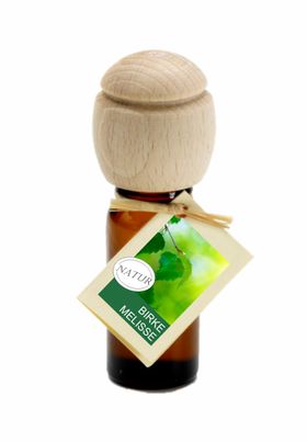 Traumduft Piccolino Birke-Melisse Duftöl – Handgefertigt, ätherische Öle, Buchenholzverschluss