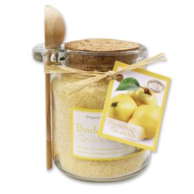 Badesalz Quitte im Glas mit Holzlöffel
