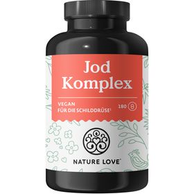 NATURE LOVE® Jod Komplex Schilddrüse – 180 Kapseln – mit Jod, Selen, L-Tyrosin, Vitamin B & D