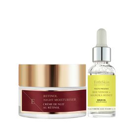 ErthSkin London Retinol-Nachtfeuchtigkeitscreme + Bienengift + Manuka-Honig-Serumöl set