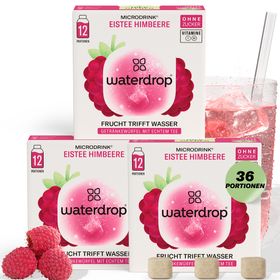 waterdrop® Himbeer-Eistee – 36 Würfel mit Vitaminen – Schwarzer Tee – vegan, zuckerfrei