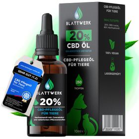 20% CBD Öl für Hunde & Katzen - Deutsche Qualität - CBD Öl Hund - 10ml - 250 CBD Tropfen - BLATTWERK
