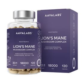 Aavalabs Lion's Mane Hericium Erinaceus 18.000mg | Reishi, Cordyceps & Zink | 120 Kapseln