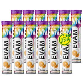 EVÄM Multivitamin Brausetabletten = 10 Vitamine | Energie & Immunsystem | Vegan - 12er Pack