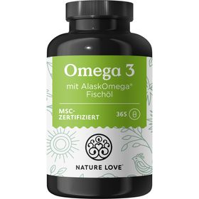 NATURE LOVE® Omega 3 - 650mg/Tag - 365 kleine Kapseln - Spitzenrohstoff AlaskOmega® MSC-zertifiziert