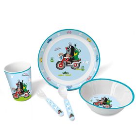 Trötsch Der kleine Maulwurf Kindergeschirr Set Motorrad 5 teilig aus Melamin mit Geschenkverpacku...