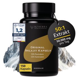 Shilajit 150 Kapseln - Besser als Harz - 50:1 Extrakt - 50% Fulvin- & 12% Huminsäure - laborgeprüft
