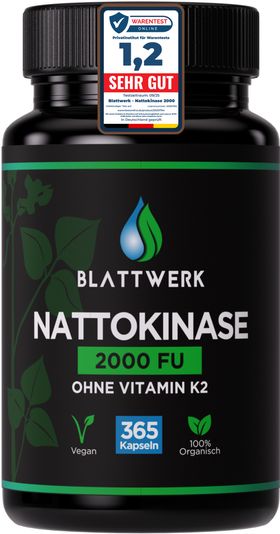 Nattokinase 2000 FU - JAHRESVORRAT - 365 Kapseln je 100mg (20.000 FU/g) - Deutsche Marke - BLATTWERK