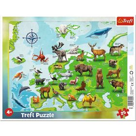 trefl Puzzle Karte von Europa mit Tieren 25 Teile