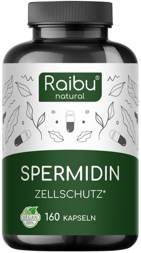 RAIBU Spermidin Kapseln Hochdosiert, 6 mg Spermidin pro Kapsel, Aus Weizenkeimextrakt, 160st
