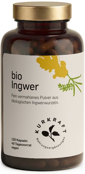 Kurkraft© Bio Ingwer Kapseln – 1950 mg pro Tag – 120 Kapseln – 40 Tage