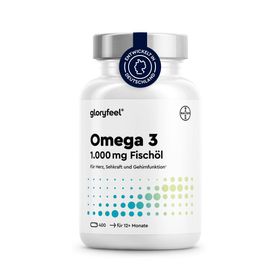 gloryfeel®  Omega 3 400 Kapseln - 1.000 mg Fischöl pro Kapsel - Omega 3 Fettsäuren EPA & DHA