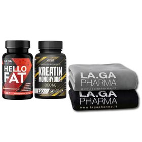 LA.GA Sparset Muskelaufbau & Fatburner – Kreatin + HelloFat + Sport-Handtuch