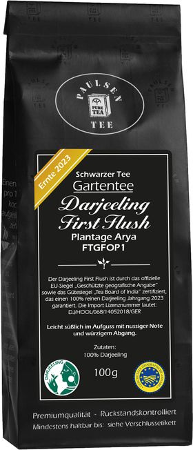 Paulsen Darjeeling First Flush FTGFOP1, Ernte 2023 - Plantage Arya-schwarzer Tee