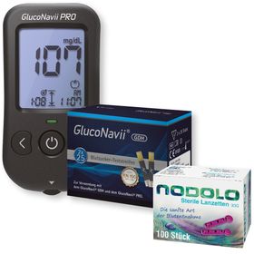 Gluconavii Pro Blutzuckermessgerät - Kombiset mit Teststeifen und Lanzetten (mg/dL)