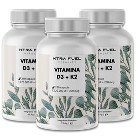 XTRA FUEL Vitamin D3 + K2 Kapseln - hochdosierte 20.000 I.E. + 200mcg MK-7