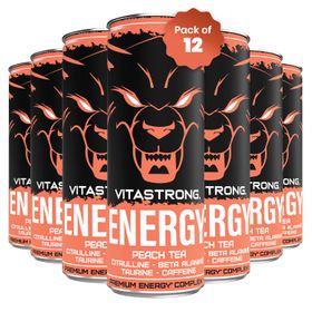 Vitastrong Energy Peach Tea [12x Box] - 330 ml, Konstante Energie ohne Zucker für Geist und Körper