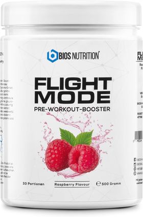 BIOS Nutrition FLIGHTMODE Pre-Workout-Booster 500gr (Raspberry) Vegan - 33 Portionen - kein Kribbeln