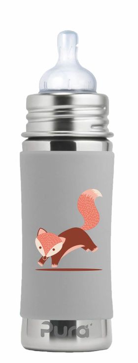 Purakiki Babyflasche 300 ml mit Silikon-Sleeve Fuchs