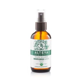 Alteya Organics weißes Rosenwasser im Glas