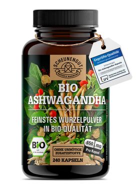 Scheunengut® Bio Ashwagandha Pulver - XXL Dose mit 240 Kapseln
