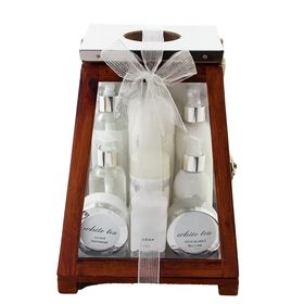 Accentra Geschenkset White Tea für Frauen in großer Holzlaterne