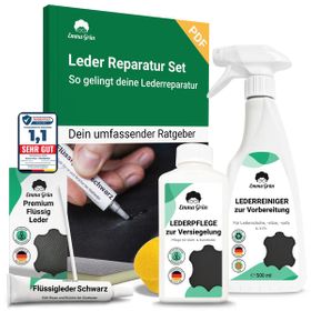 Emma Grün® Leder Reparatur Komplettset mit Reiniger, Flüssigleder & Lederpflege