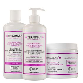 Kerargan - Trio Volumen Shampoo, Spülung & Maske mit Biotin & Kollagen