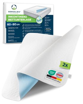 Sensalou Inkontinenz Unterlage 60x60 cm 2er Pack Krankenunterlage wasserdichte & waschbar