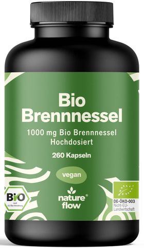 Nature Flow Bio Brennnessel Kapseln Hochdosiert - 260 Kapseln - 4 Monate Vorrat