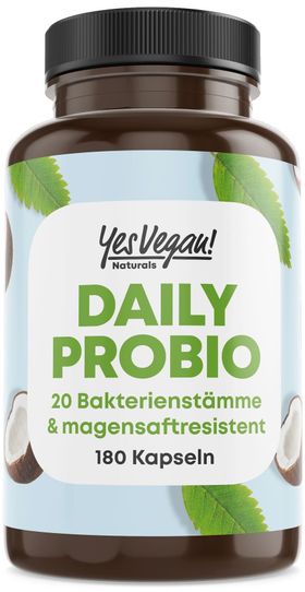 Daily Probio 180 Kapseln – magensaftresistent mit 20 lebenden Bakterienstämmen & Ballaststoffen