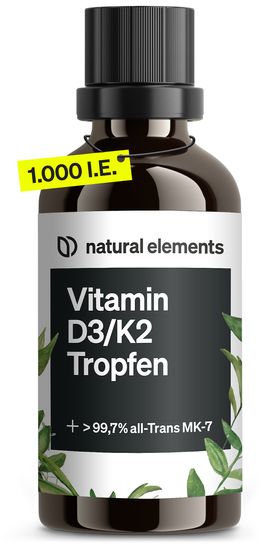 natural elements Vitamin D3 + K2 Tropfen – 99,7+% All-Trans K2VITAL® von Kappa + Vitamin D3