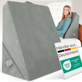 ELONEO Keilkissen mit Nackenrolle mit praktischem Seitenfach, waschbar & pflegeleicht, Venenkissen