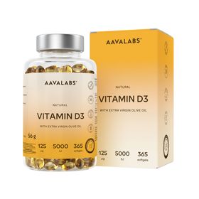 Aavalabs Vitamin D3 5000 IE | Natürliche Vit D3 hochdosiert | 365 Kapseln