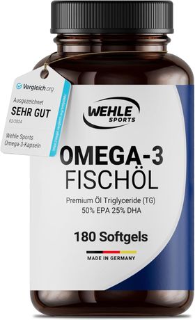Wehle Sports Omega 3 Kapseln Hochdosiert - 2000mg Testsieger Fischöl - 1000mg EPA & 500mg DHA