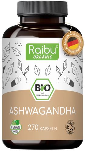 BIO Ashwagandha Kapseln, 270 Stück, Hergestellt in Deutschland – RAIBU
