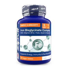 Zipvit Eisen Bisglycinat High Strength - mit Vitamin C, B12 & Folsäure - Vegan